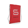 A red drawstring bag with a Steadyrack logo.