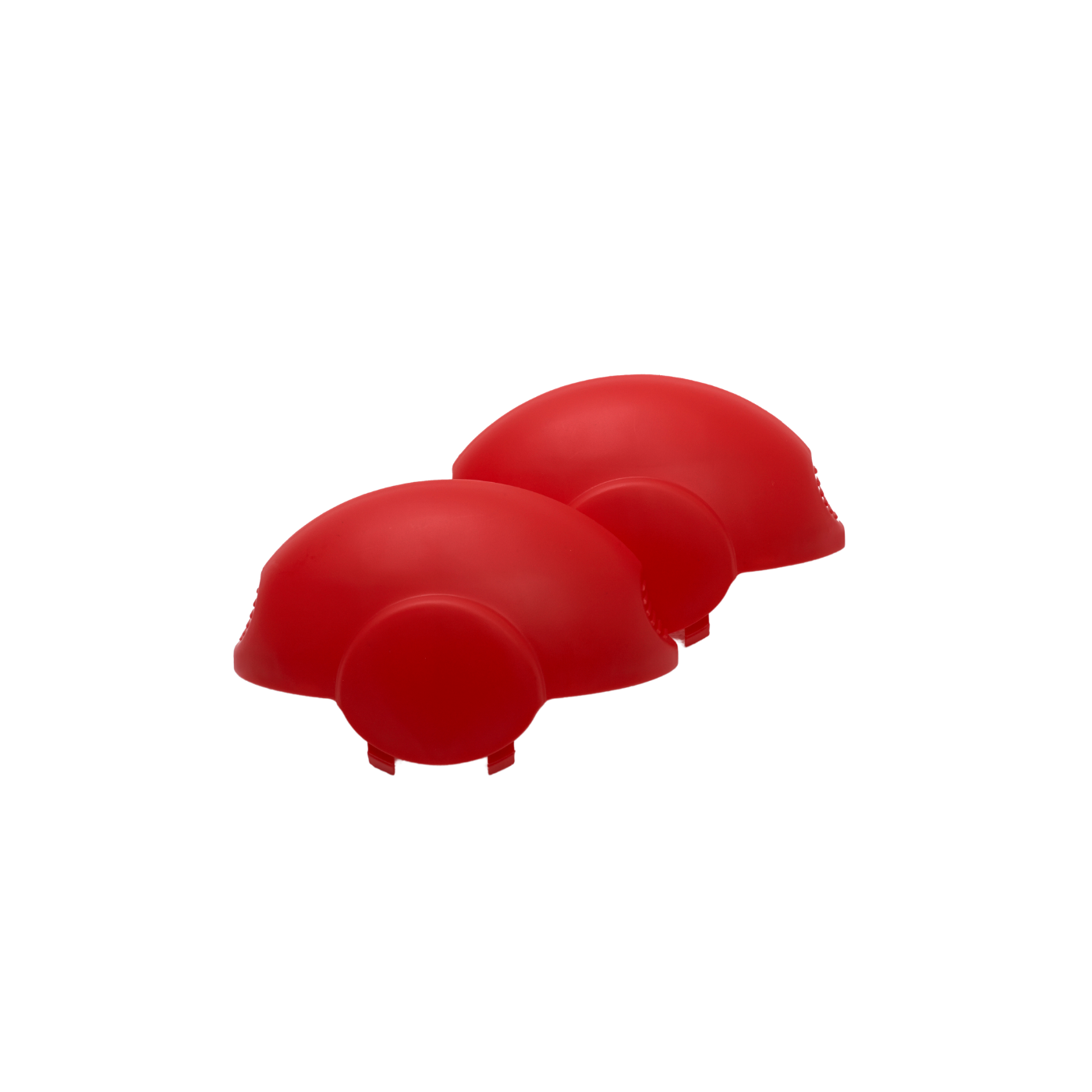 A pair of red coloured end caps.