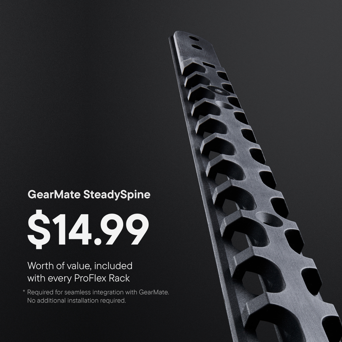 GearMate SteadySpine product with price and description on a dark background
